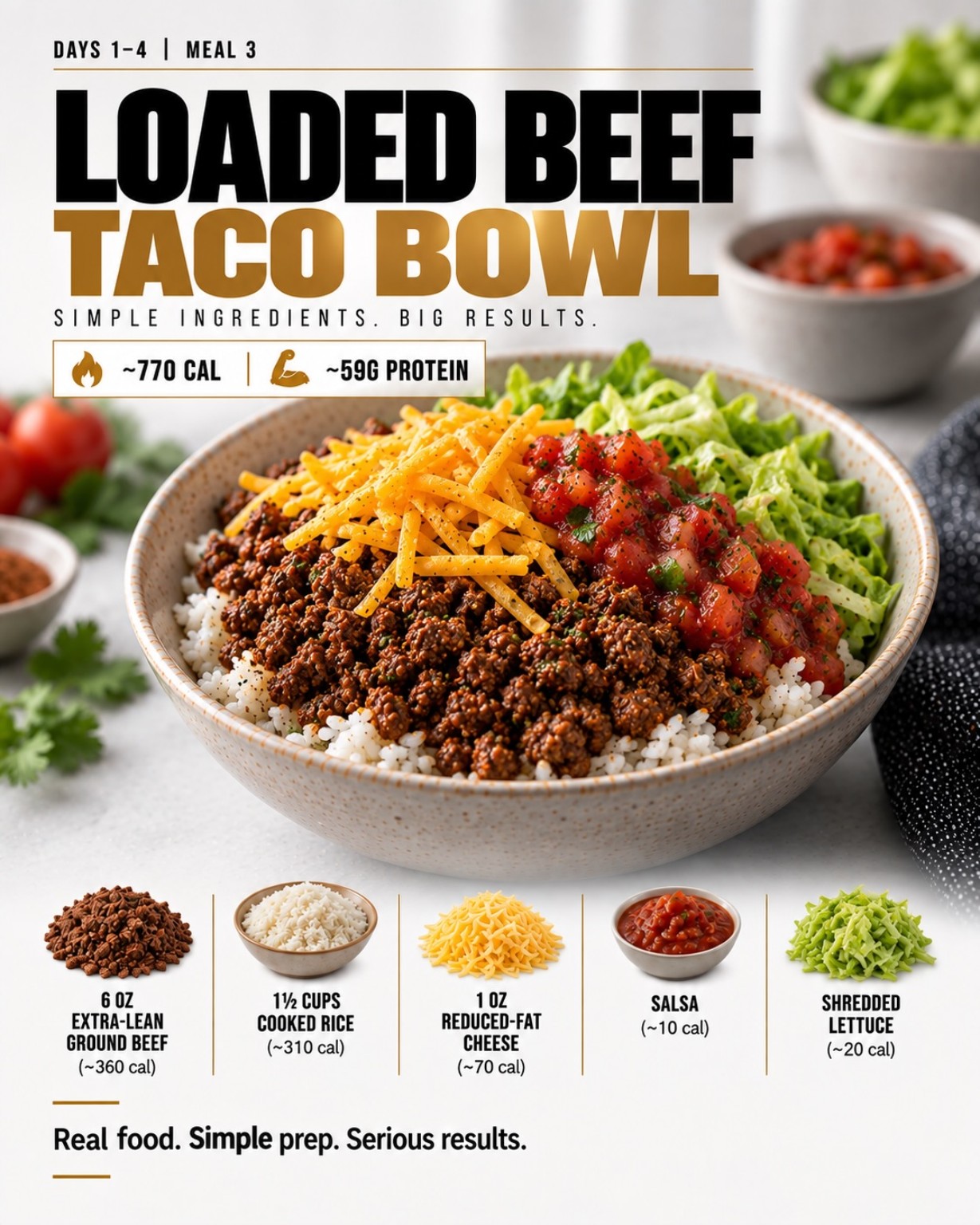 Loaded beef taco bowl